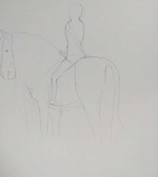 Horse drawing in progress by Gunilla Wachtel