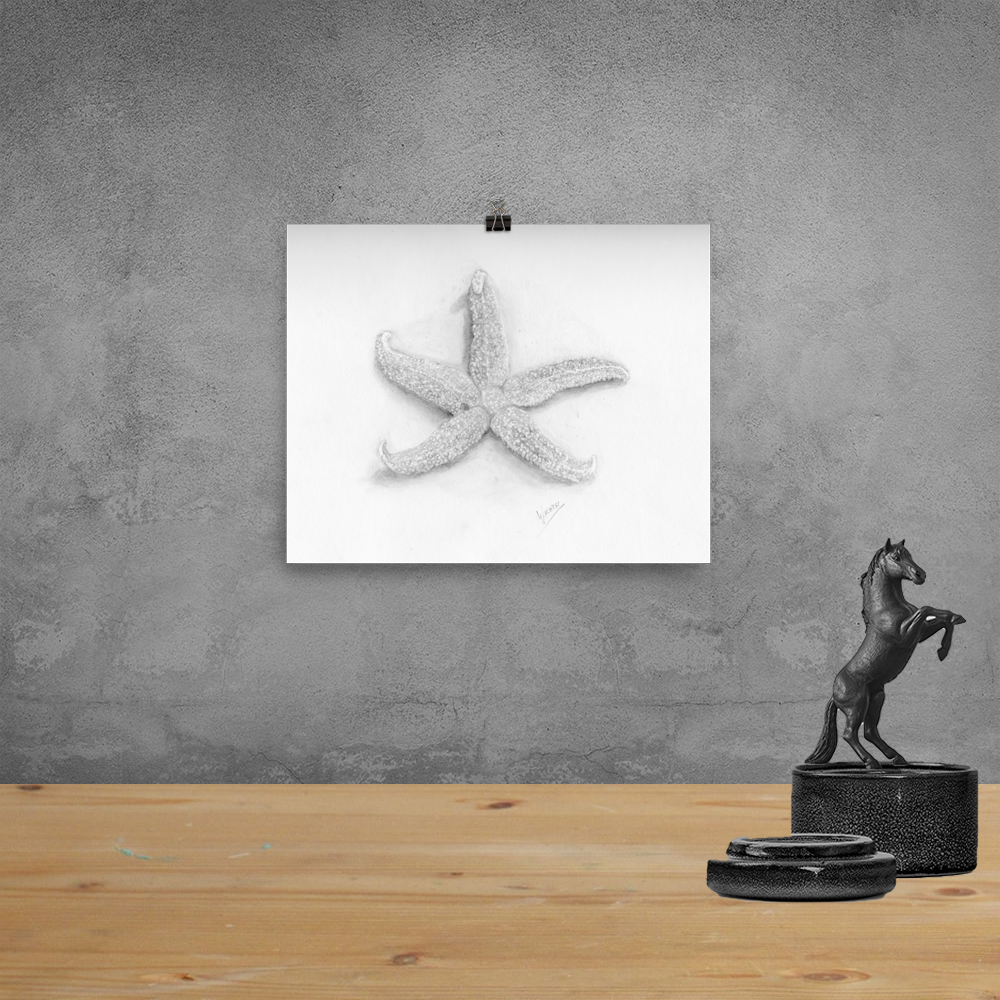 Starfish Beach Home Decor Pencil Drawing Wall Art Print Poster