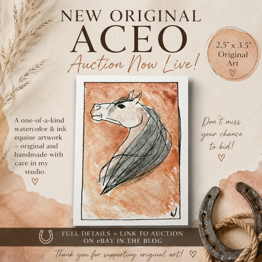 ACEO Original Horse Watercolor Miniature Art Portrait 2.5x3.5 Drawing Wachtel