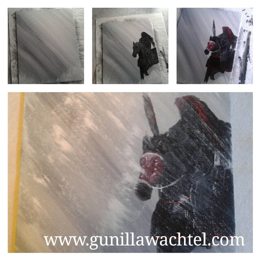 Painting Adventures - Horse and Warrior in Rainy Snow Storm