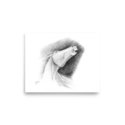 Black and white pencil horse art drawing in minimalist style