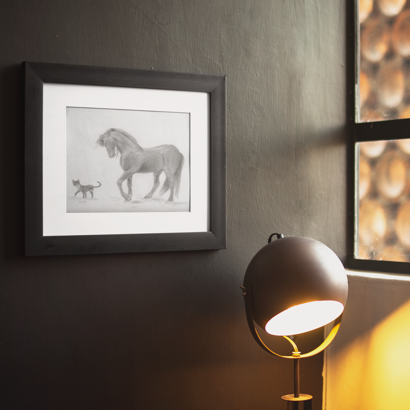 print horse and cat example framed