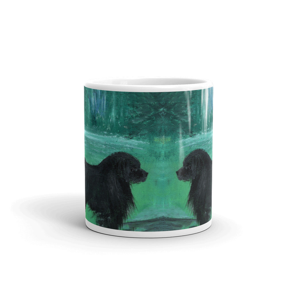 front view 11 oz Newfoundland Dog Painting Forest Art Mug