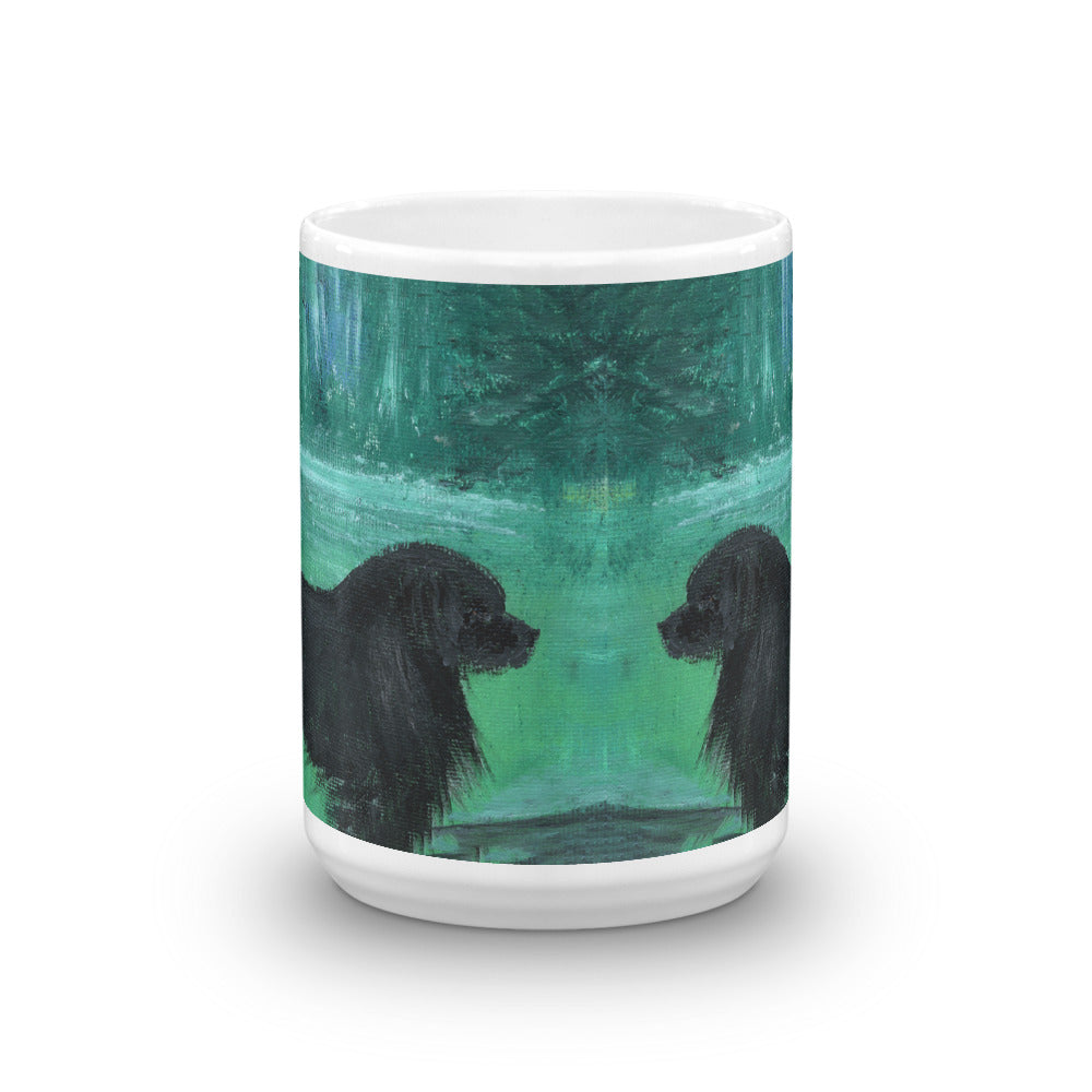 Newfoundland Dog Painting Forest Art Mug 15 oz front view