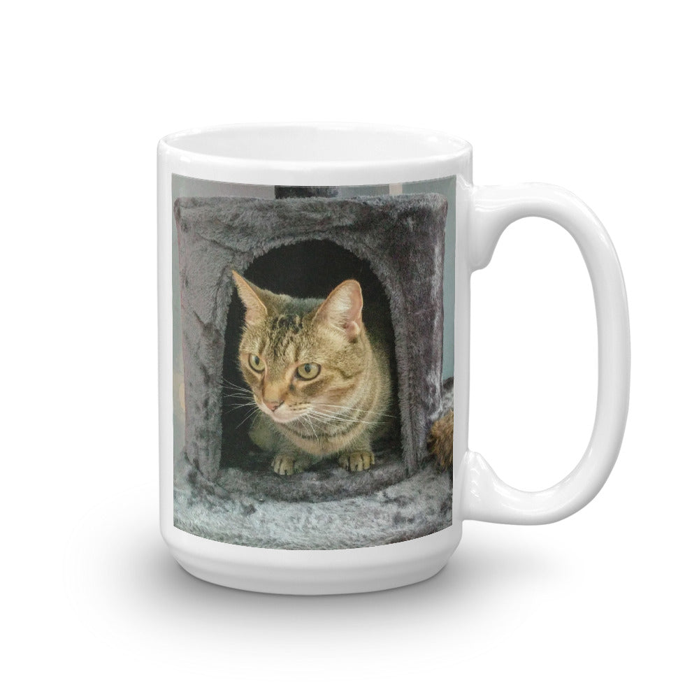 white and glossy Tiggy The Tabby Cat Studio Helper Mug