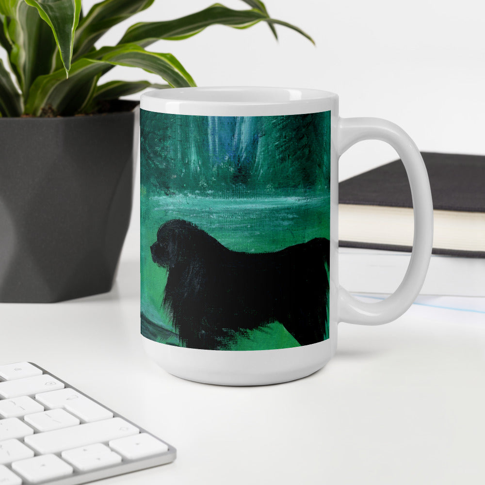 15 oz Newfoundland Dog Painting Forest Art Mug coffee tea mug gift