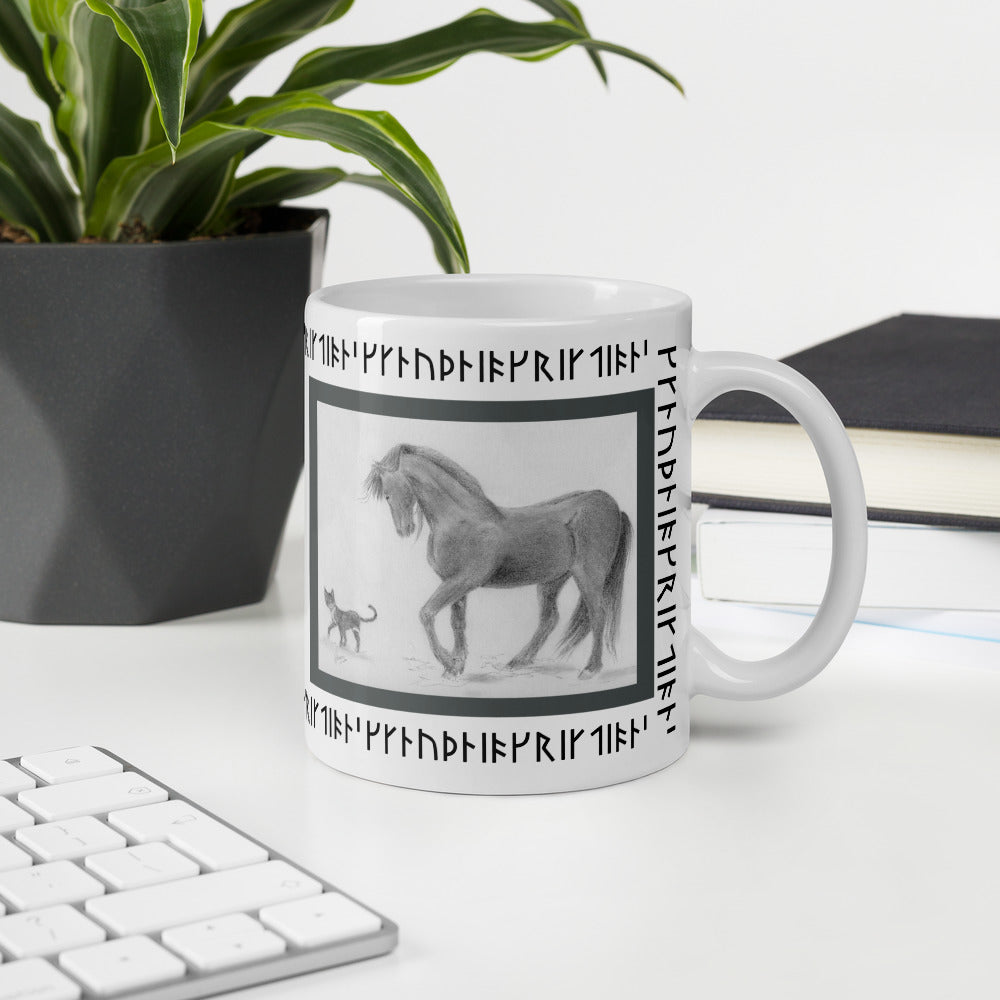 Runes Horse and Cat Ceramic Coffee Mug