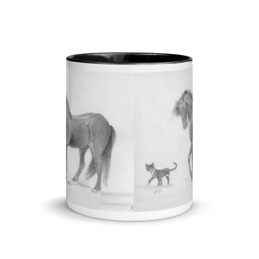 Friesian horse and cat Mug with Color Inside