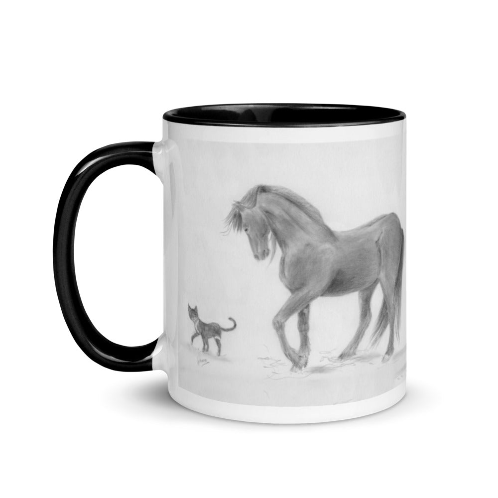 Friesian horse and cat Mug with Color Inside