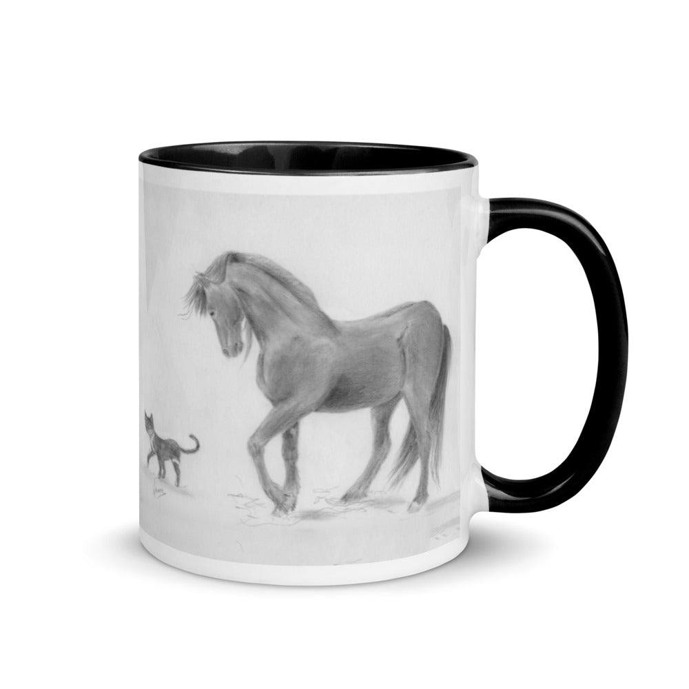 Friesian horse and cat Mug with Color Inside